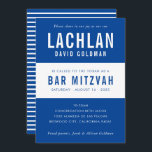 BAR MITZVAH modern minimal typography blue white Invitation<br><div class="desc">by kat massard >>> WWW.SIMPLYSWEETPAPERIE.COM <<< CONTACT ME for custom wording or to add any lines in Hebrew Love the design, but would like to see some changes - another colour scheme, product, add a photo or adapted for a different occasion - no worries simply contact me - I am...</div>