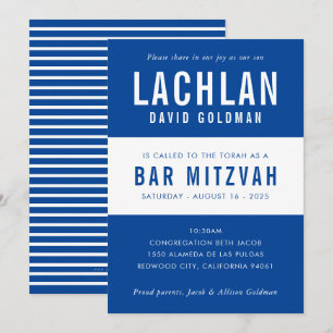BAR MITZVAH modern minimal typography blue white Invitation