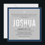 BAR MITZVAH modern name grey dark navy blue Invitation<br><div class="desc">by kat massard >>> kat@simplysweetPAPERIE.com <<< CONTACT ME for custom wording or to add any lines in Hebrew Love the design, but would like to see some changes - another colour scheme, product, add a photo or adapted for a different occasion - no worries simply contact me - I am...</div>