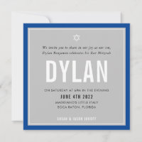 BAR MITZVAH modern name grey royal blue DYLAN