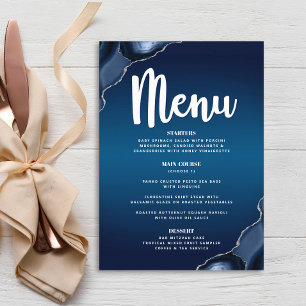 Bar Mitzvah Modern Navy Blue Ombre Agate Script Menu