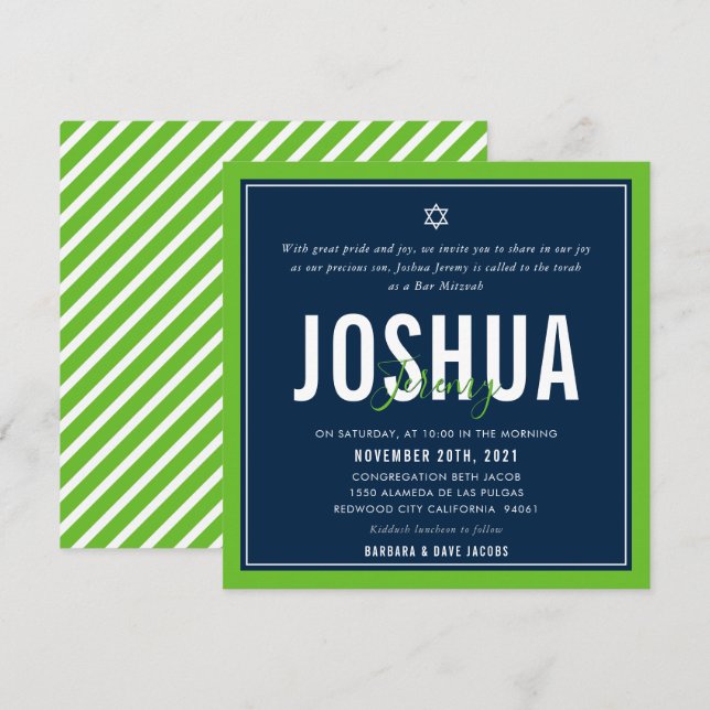 BAR MITZVAH modern nfl seattle football green navy Invitation (Front/Back)