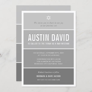 BAR MITZVAH modern ombre gradient medium grey grey Invitation