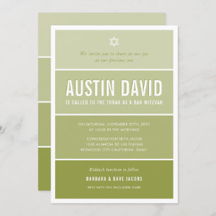 BAR MITZVAH modern ombre gradient olive green Invitation
