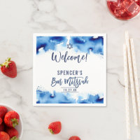 BAR MITZVAH modern script dark blue watercolor