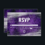 Bar Mitzvah Modern Silver Foil Purple Watercolor RSVP Card<br><div class="desc">Be proud, rejoice and celebrate this milestone of your favourite Bar Mitzvah with this cool, unique, modern, personalised RSVP insert card for your event! Metallic silver foil brush strokes and Star of David, along with bold, white typography, overlay a rich, dark purple ombre watercolor background. Personalise the custom text with...</div>