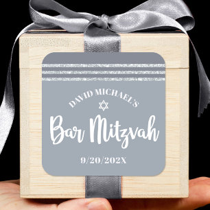 Bar Mitzvah Modern Silver Grey Tallit Bold Script  Square Sticker