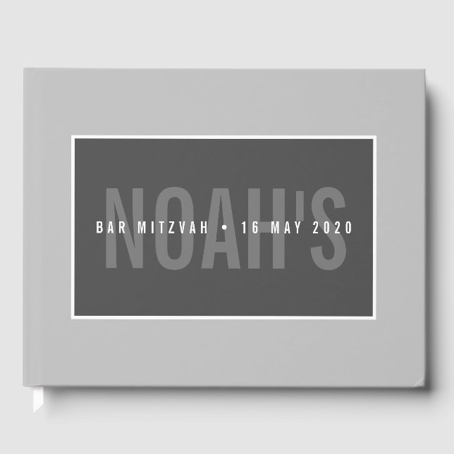 BAR MITZVAH modern simple boy monochrome grey Guest Book (Front)