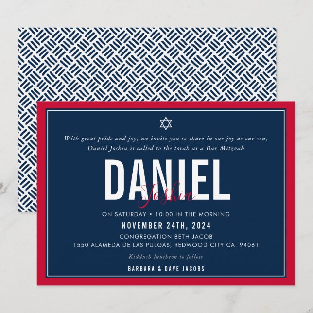 BAR MITZVAH modern sport boy bold red navy blue Invitation (Front/Back)