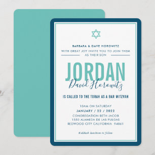 BAR MITZVAH modern star boy blue mint green simple Invitation