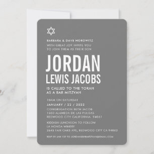 BAR MITZVAH modern star boy grey white simple Invitation