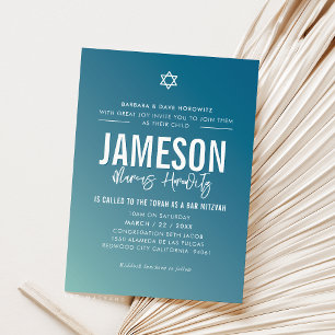BAR MITZVAH modern star dark blue mint gradient  Invitation