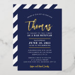 BAR MITZVAH modern stylish calligraphy navy gold F<br><div class="desc">by kat massard
Sophisticated invitation with "shiny gold foil" for your child's MITZVAH celebration.
Easy to update the template yourself
Email me for matching items and alternate colour schemes - kat@simplysweetpaperie.com</div>