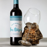 Bar Mitzvah Modern Teal Silver Tallit Bold Script  Wine Label<br><div class="desc">Be proud, rejoice and showcase this milestone of your favourite Bar Mitzvah! Use this cool, unique, modern, personalised wine label to add to his special day. Bold, dusty teal blue green script typography, a silver Star of David and a dusty teal blue green and silver glitter striped tallit inspired graphic...</div>
