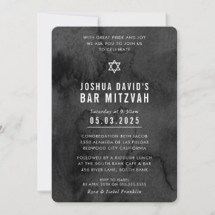 BAR MITZVAH modern trendy moody black watercolor Invitation
