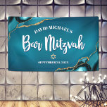 Bar Mitzvah Modern Turquoise Ombre Agate Script Banner<br><div class="desc">Be proud, rejoice and showcase this milestone of your favourite Bar Mitzvah! Hang up this cool, unique, modern, personalised banner to add to his special day. White calligraphy script, bold white sans serif typography, and a faux gold Star of David overlay a deep turquoise teal blue ombre background with turquoise...</div>