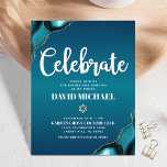 Bar Mitzvah Modern Turquoise Ombre Agate Script Enclosure Card<br><div class="desc">Be proud, rejoice and showcase this milestone of your favourite Bar Mitzvah! Include this cool, unique, modern, personalised insert for additional information to your event. White script typography and a faux gold Star of David overlay a deep turquoise teal blue ombre background with turquoise blue agate accented with faux gold...</div>