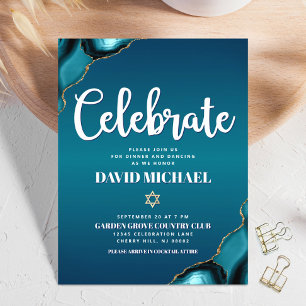 Bar Mitzvah Modern Turquoise Ombre Agate Script Enclosure Card