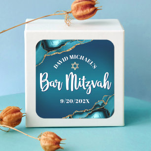Bar Mitzvah Modern Turquoise Ombre Agate Script Square Sticker