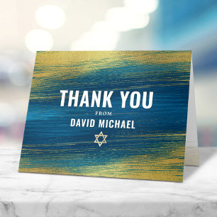 Bar Mitzvah Modern Typography Turquoise Gold Foil  Thank You Card
