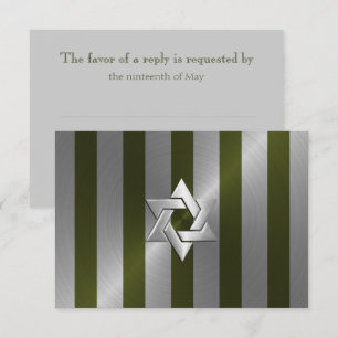 Bar Mitzvah Moss Green and Silver Stripe RSVP Card