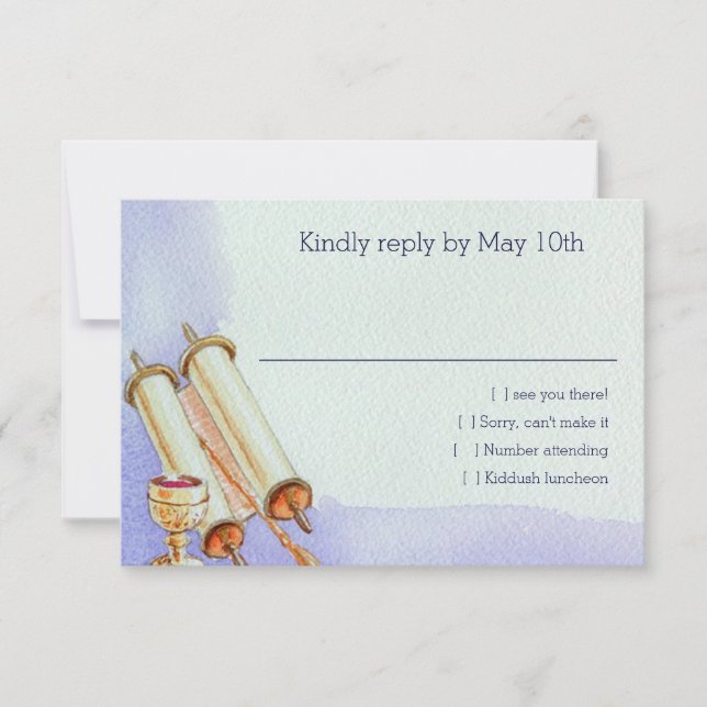 Bar Mitzvah Motifs in Watercolor RSVP (Front)