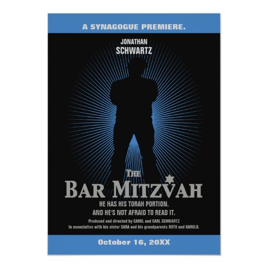 Bar Mitzvah Movie Star Invitation in Blue, Black