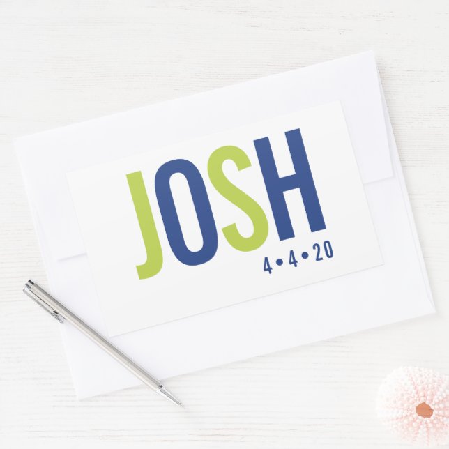 BAR MITZVAH NAME LOGO smart royal blue lime green Rectangular Sticker (Envelope)