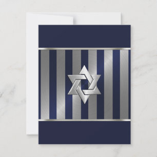 Bar Mitzvah Navy and Silver Stripe Star of David Save The Date