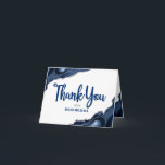 Bar Mitzvah Navy Blue Agate Script Simple Minimal Thank You Card<br><div class="desc">Make sure your favourite Bar Mitzvah shows his appreciation to all who supported his milestone event! Send out this cool, unique, modern, personalised thank you card. Navy blue script typography and Star of David overlay a minimal, white background with steel blue agate rocks accented with faux silver veins. Additional steel...</div>