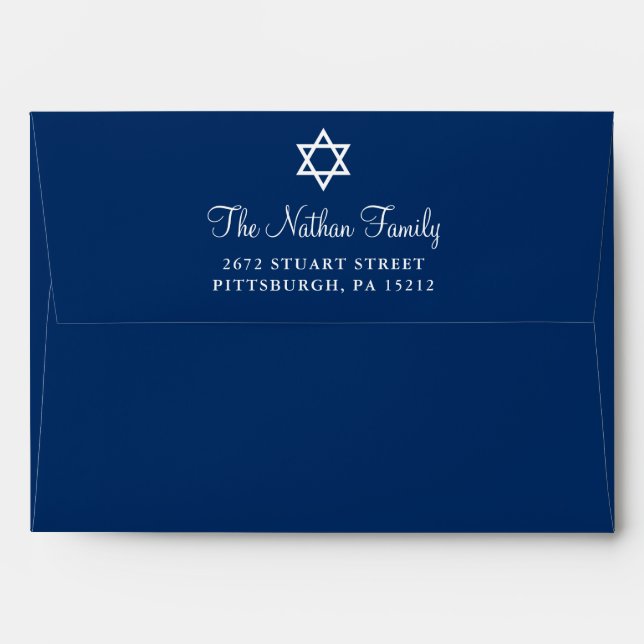 Bar Mitzvah Navy Blue Envelope for 5x7 Invitations (Back (Top Flap))