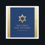 Bar Mitzvah Navy Blue Gold Modern Classic Custom Napkin<br><div class="desc">Elegant modern navy blue and gold classic modern minimal design personalised bar mitzvah luncheon and reception napkins with custom name,  date and Star of David. Gold is an authentic-looking faux silver texture effect,  NOT real shiny foil.</div>