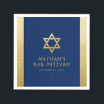 Bar Mitzvah Navy Blue Gold Modern Classic Custom Napkin<br><div class="desc">Elegant modern navy blue and gold classic modern minimal design personalised bar mitzvah luncheon and reception napkins with custom name,  date and Star of David. Gold is an authentic-looking faux silver texture effect,  NOT real shiny foil.</div>