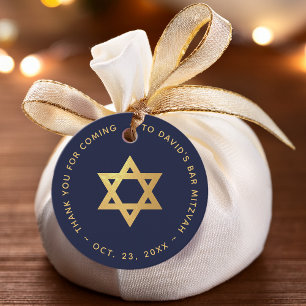 Bar Mitzvah Navy Blue Gold Star of David Thank You Favour Tags