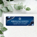 Bar Mitzvah Navy Blue Ombre Agate Return Address<br><div class="desc">Be proud, rejoice and celebrate this milestone of your favourite Bar Mitzvah whenever you use this cool, unique, modern, personalised return address label! White typography and Star of David overlay a deep navy blue ombre background with steel blue watercolor agate accented with faux silver veins. Personalise the custom text with...</div>