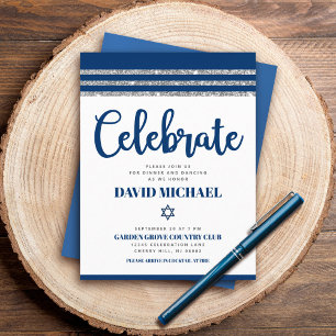 Bar Mitzvah Navy Blue Script Simple Modern Tallit  Enclosure Card