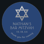 Bar Mitzvah Navy Blue & Silver Star of David Name Classic Round Sticker<br><div class="desc">Elegant modern blue and silver classic bar mitzvah stickers with custom name,  date and Star of David design. These bar mitzvah favour tag stickers are stylish and classy envelope seals,  or on your bar and bat mitzvah party decor projects.</div>