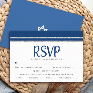 Bar Mitzvah Navy Blue Silver Tallit Script Entree RSVP Card