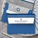 Bar Mitzvah Navy Blue Silver Tallit Simple Modern Envelope<br><div class="desc">When you send out this cool, unique, modern, personalised coordinating Bar Mitzvah invitation envelope you’ll definitely stand out in the daily mail. The outside back flap of this blue and white envelope boasts bold, navy blue typography and Star of David, sans serif grey typography and a navy blue and faux...</div>