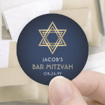 Bar Mitzvah Navy Blue White & Gold Star of David Classic Round Sticker<br><div class="desc">Add a personalised finishing touch to bar mitzvah thank you notes or favours with these elegant navy blue, white and faux gold foil round stickers / envelope seals. All text is simple to customise or delete. Design features a simple modern navy blue background, metallic look Star of David, and stylish...</div>