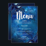 Bar Mitzvah Navy Galaxy Watercolor Agate Script Menu<br><div class="desc">Be proud, rejoice and showcase this milestone of your favourite Bar Mitzvah with a celebration to be proud of! Tempt your guests with this stunning, modern, party meal menu, featuring white calligraphy script, bold white typography, and steel blue agate rocks accented with faux silver veins, all overlaying a deep blue...</div>