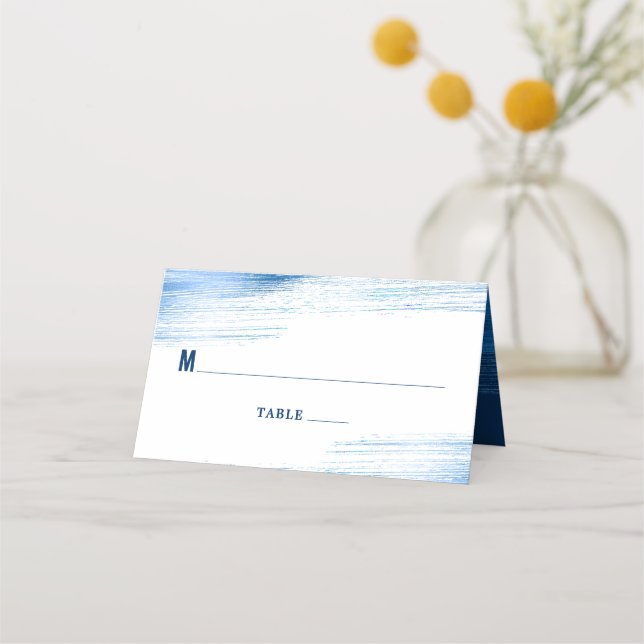 Bar Mitzvah Navy Typography Blue Foil Bold Modern Place Card (Front)