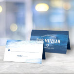 Bar Mitzvah Navy Typography Blue Foil Bold Modern Place Card<br><div class="desc">No Bar Mitzvah party is complete without personalised place cards. Let your son be proud, rejoice and celebrate his milestone at his perfectly coordinated party. Faux metallic light blue foil brush strokes with navy blue typography and lines overlay a simple, white background. On the back, bold white sans serif and...</div>