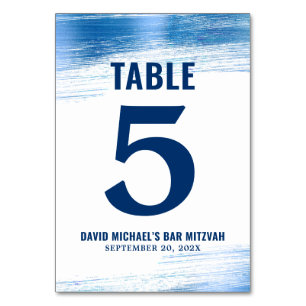 Bar Mitzvah Navy Typography Blue Foil Modern Bold Table Number
