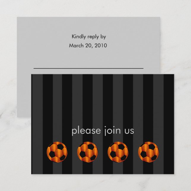 Bar Mitzvah Orange and Black Soccer Ball Invitation (Front/Back)
