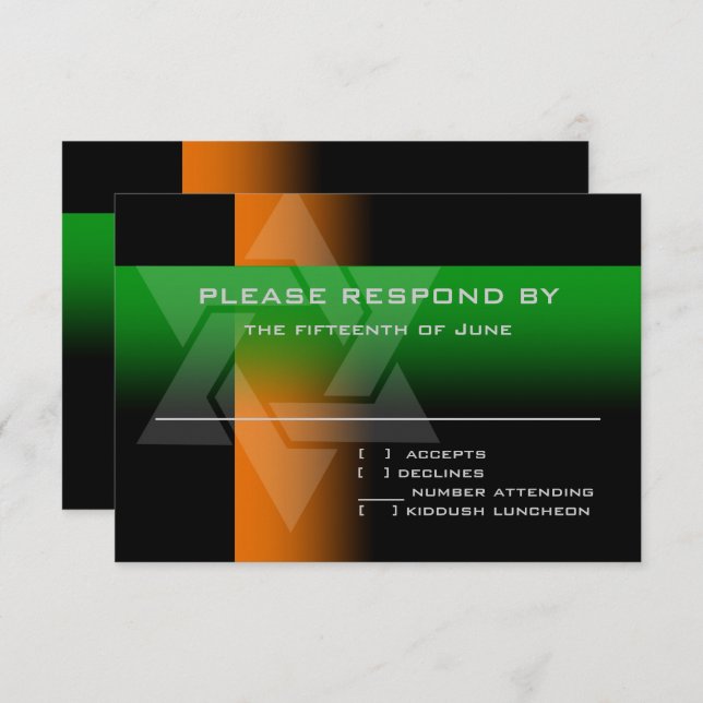 Bar Mitzvah Orange and Green on Any Colour RSVP Card (Front/Back)