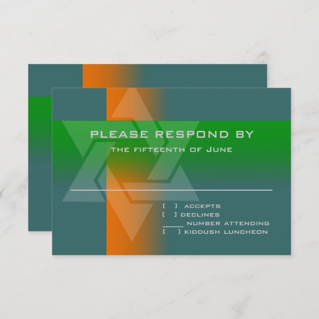 Bar Mitzvah Orange and Green on Any Colour RSVP Card (Front/Back)