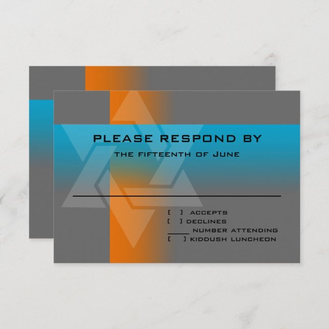 Bar Mitzvah Orange and Turquoise on Any Colour RSVP Card (Front/Back)