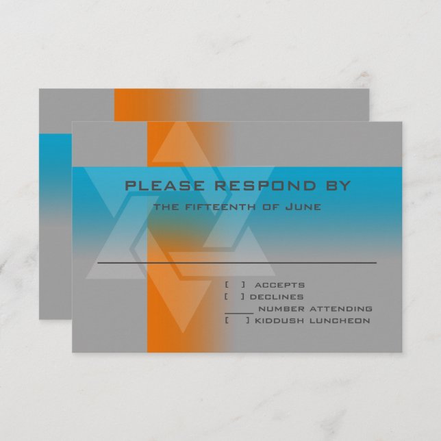 Bar Mitzvah Orange and Turquoise on Any Colour RSVP Card (Front/Back)