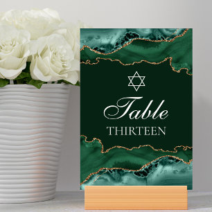 Bar Mitzvah Party Dark Green Gold Star of David Table Number
